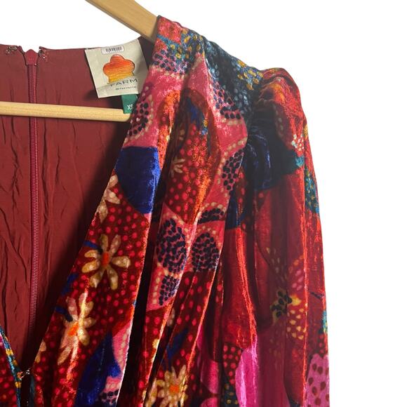 Farm Rio Snake Garden Red Velvet Floral Print V-Neck Long Sleeve Jumpsuit Sz XS - Picture 10 of 16